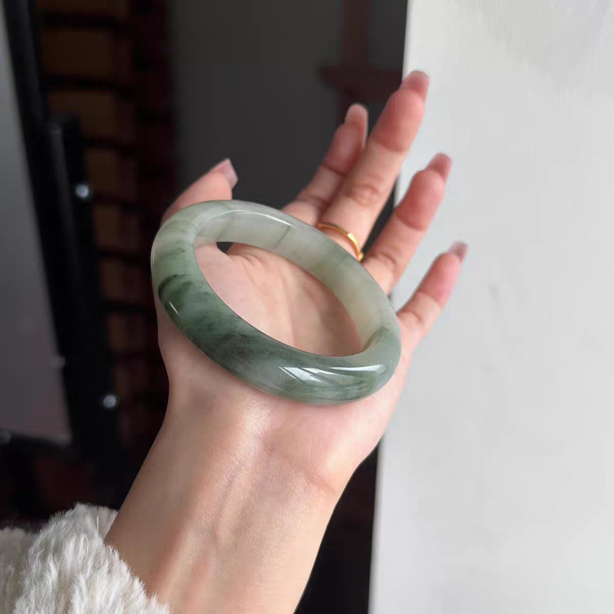Genuine Tianshan Jade Bangle from China, Natural Green Quartzite Bracelet, Icy Glassy Bangle in Sizes 50-68, Stackable Jewelry