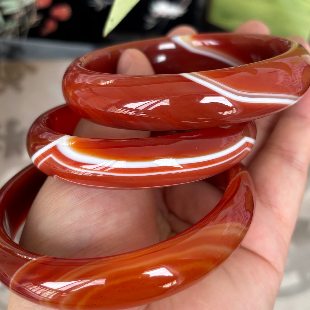 Natural Red Agate Bangle with White Stripes, Genuine Banded Agate Bracelet, Only $10