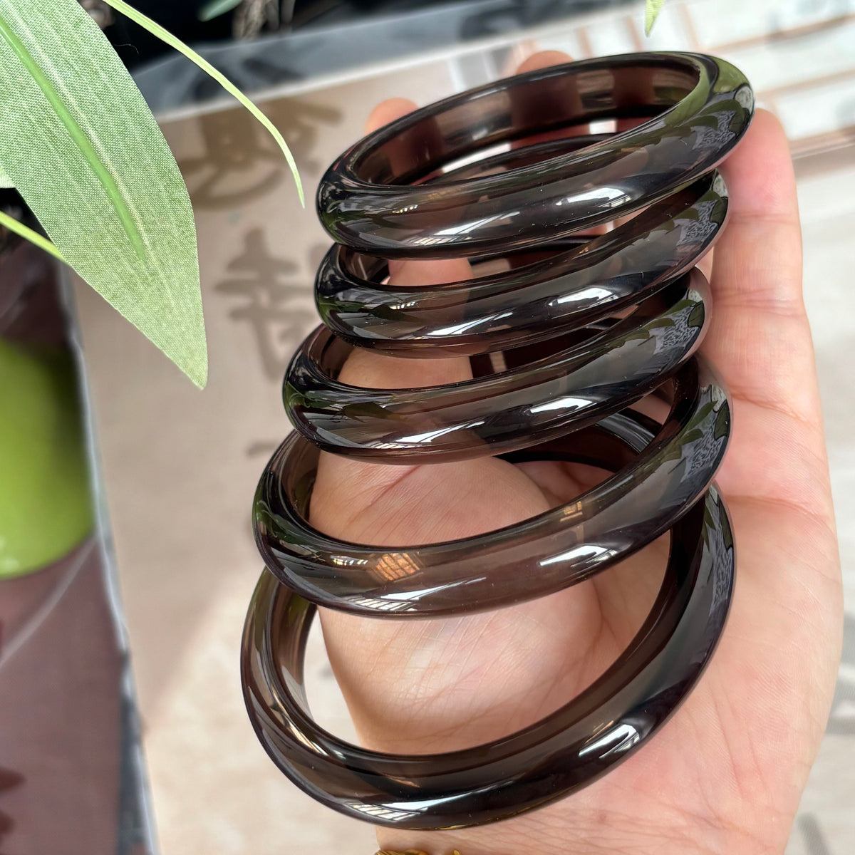Natural Ice Obsidian Bangle, Translucent Brown Obsidian Crystal Bracelet, Genuine Gemstone Bangle, Only $25