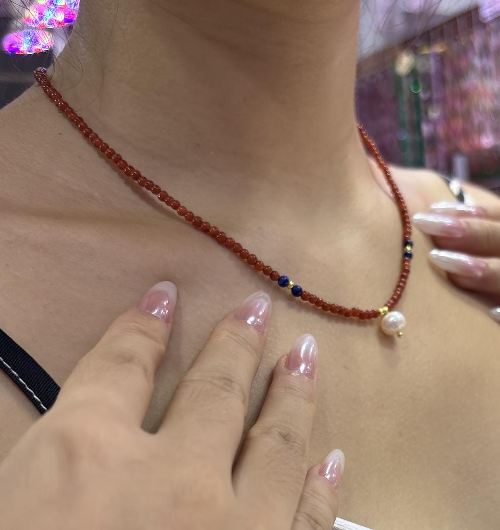 “Full flesh" South Red Agate&Nanhong Agate necklace Uniform dense texture