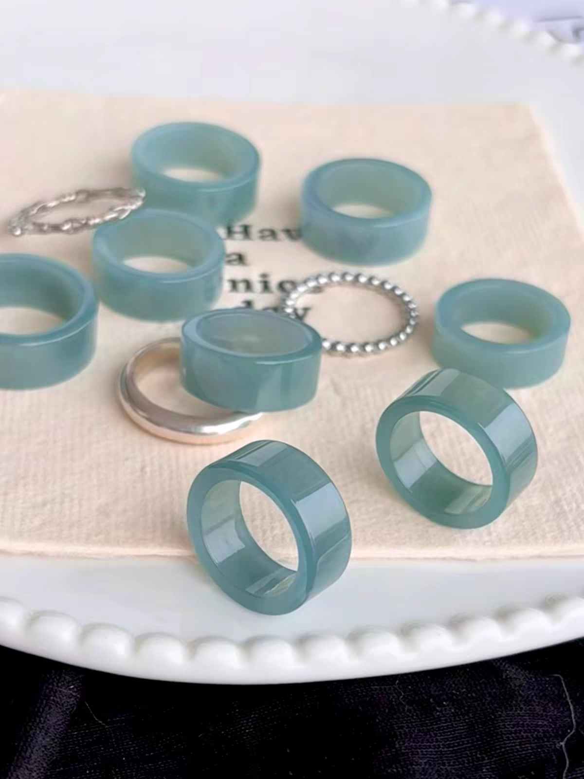 Guatemalan Blue Water Jadeite Slim Ring, Natural Blue-Green Jade Stacking Ring, Minimalist Delicate Band Jewelry