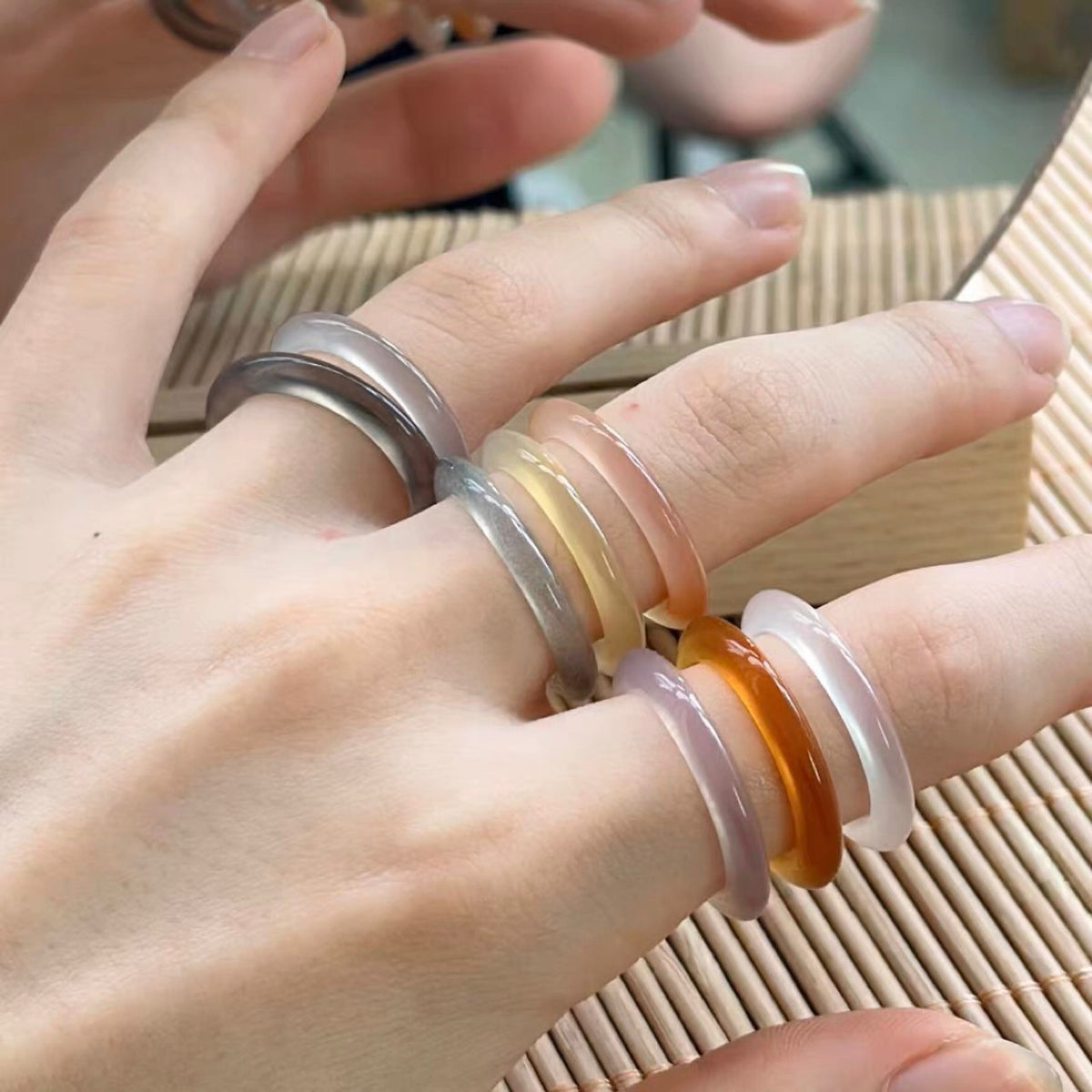 Natural Colorful Banded Agate Ring Fashion Daily Women Jewelry Gift