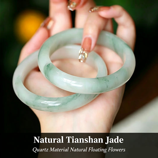Genuine Tianshan Jade Bangle from China, Natural Green Quartzite Bracelet, Icy Glassy Bangle in Sizes 50-68, Stackable Jewelry
