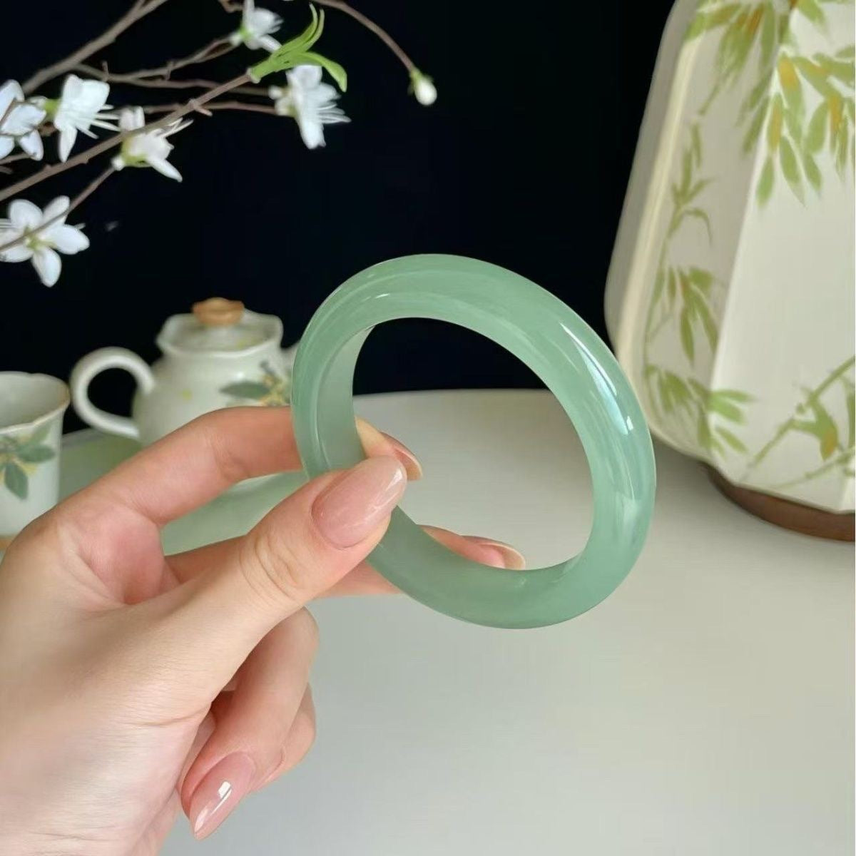 Natural Green Aventurine Bangle Bracelet, Genuine Quartzite Jade Bangle, Healing Crystal Stackable Gift for Women
