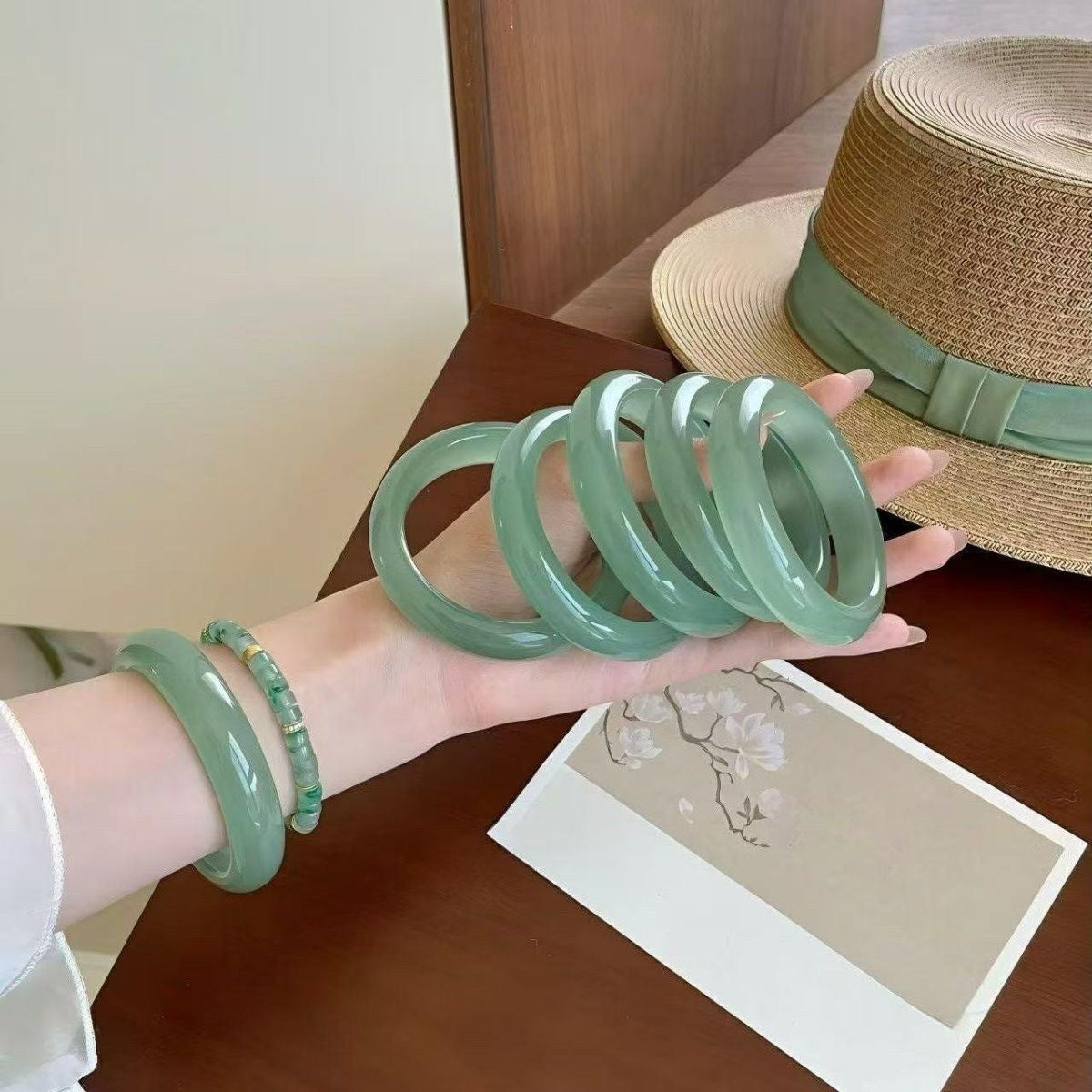 Natural Green Aventurine Bangle Bracelet, Genuine Quartzite Jade Bangle, Healing Crystal Stackable Gift for Women
