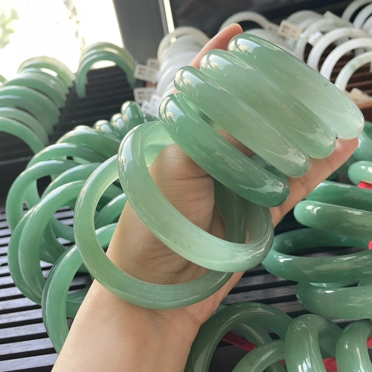 Natural Green Aventurine Bangle Bracelet, Genuine Quartzite Jade Bangle, Healing Crystal Stackable Gift for Women