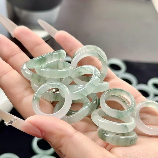 Natural Tianshan Jade Ring, Icy Green Quartzite Band Ring, Minimalist Stackable Gemstone Ring Gift for Women
