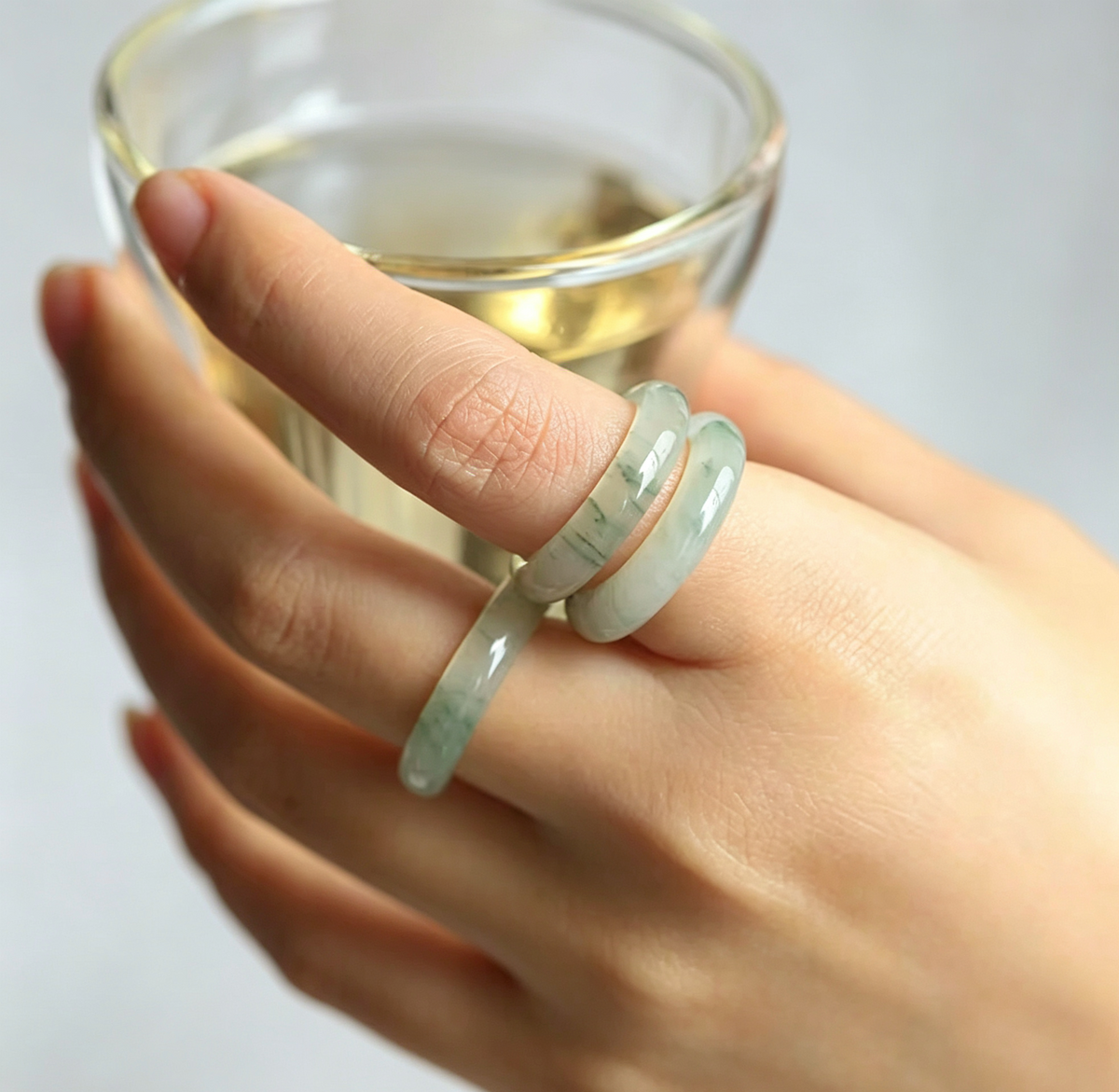 Natural Tianshan Jade Ring, Icy Green Quartzite Band Ring, Minimalist Stackable Gemstone Ring Gift for Women