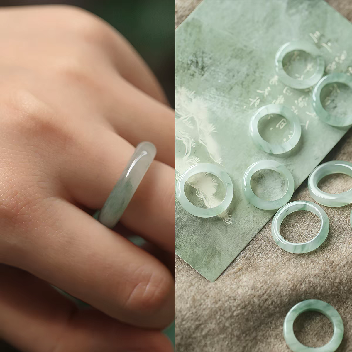Natural Tianshan Jade Ring, Icy Green Quartzite Band Ring, Minimalist Stackable Gemstone Ring Gift for Women