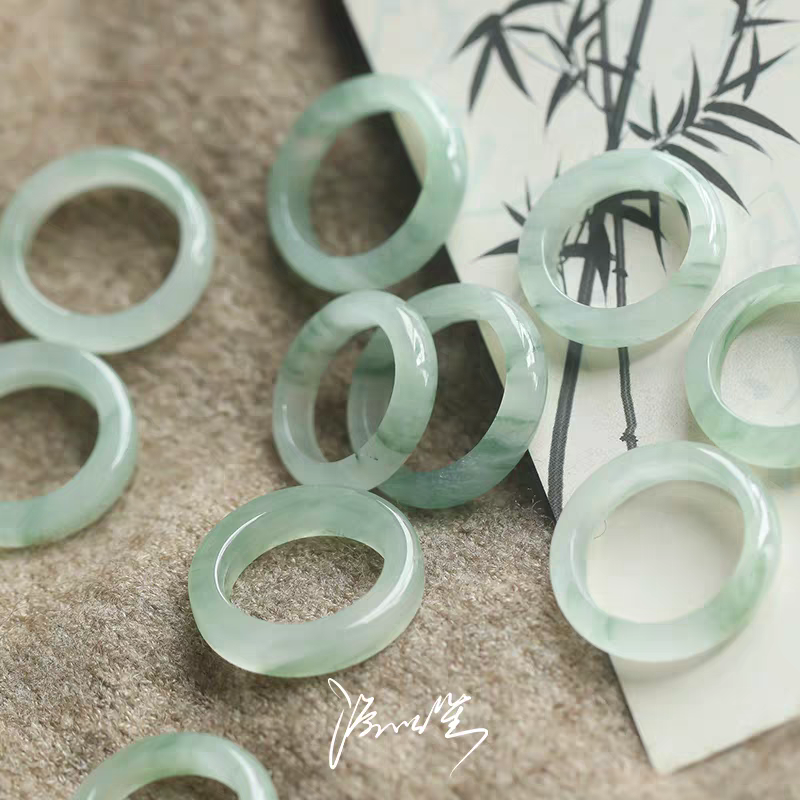 Natural Tianshan Jade Ring, Icy Green Quartzite Band Ring, Minimalist Stackable Gemstone Ring Gift for Women