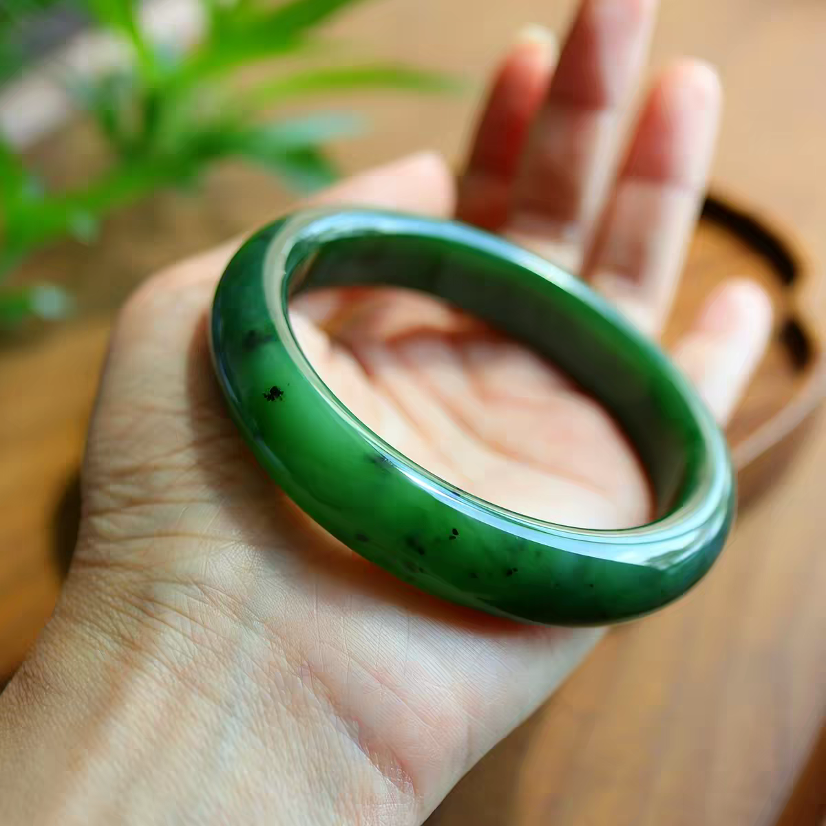 Green Natural Nephrite Bangle – Authentic Hetian Jade, Rich Spinach Color, Just $20, Certified, Great for Gifting