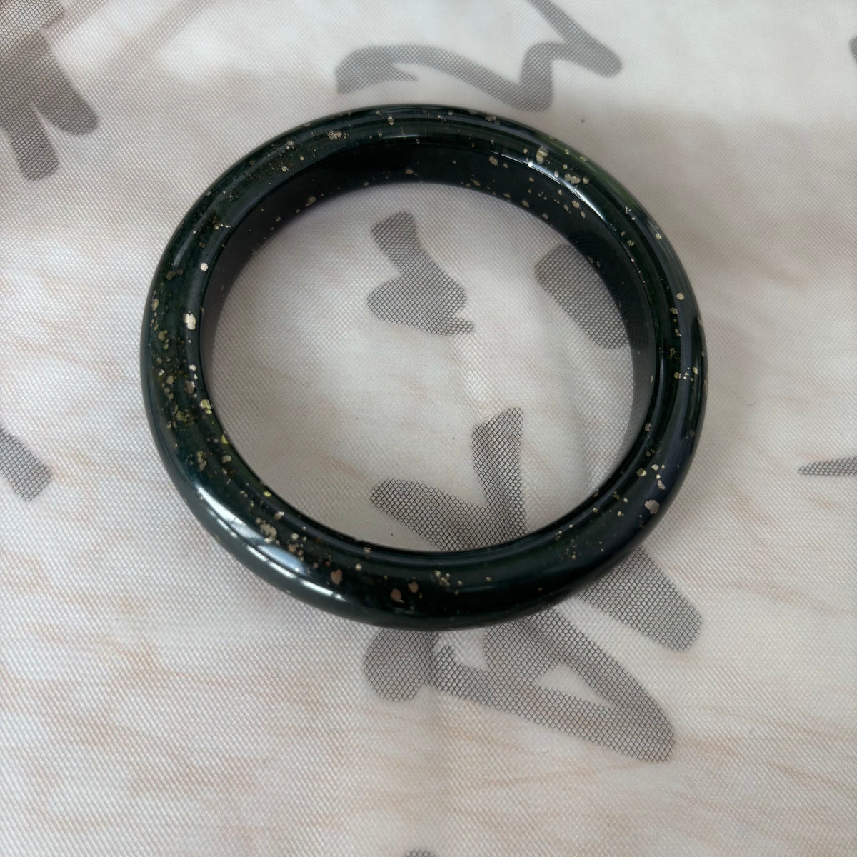 Golden Sparkle Black Nephrite Jade Bangle, Natural Greenish-Black Jade with Chalcopyrite Inclusions，$25