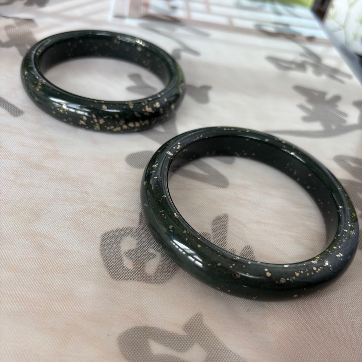 Golden Sparkle Black Nephrite Jade Bangle, Natural Greenish-Black Jade with Chalcopyrite Inclusions，$25
