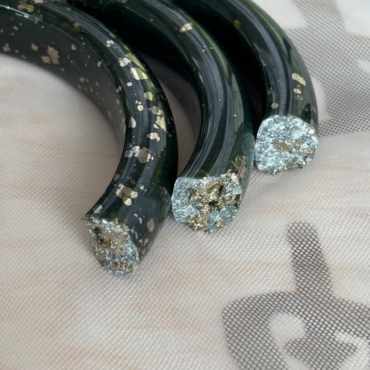 Golden Sparkle Black Nephrite Jade Bangle, Natural Greenish-Black Jade with Chalcopyrite Inclusions，$25