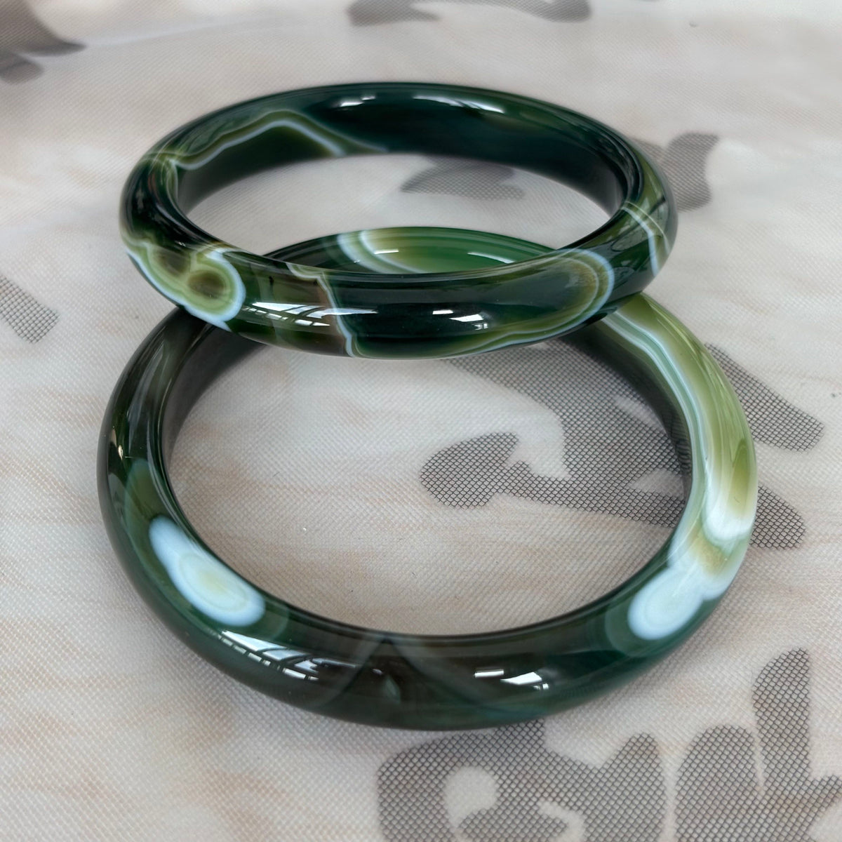 Natural Agate Bangle with Cream & Violet Stripes, Unique Banded Gemstone Bracelet, Only $10