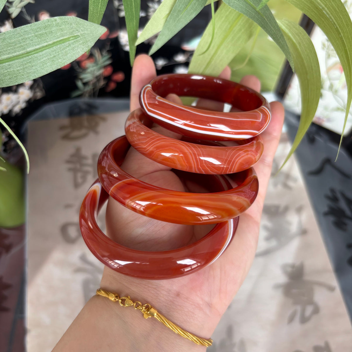 Natural Red Agate Bangle with White Stripes, Genuine Banded Agate Bracelet, Only $10