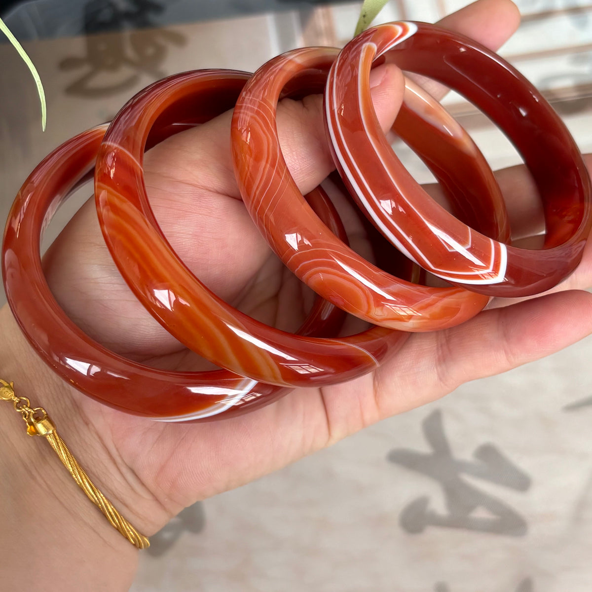 Natural Red Agate Bangle with White Stripes, Genuine Banded Agate Bracelet, Only $10