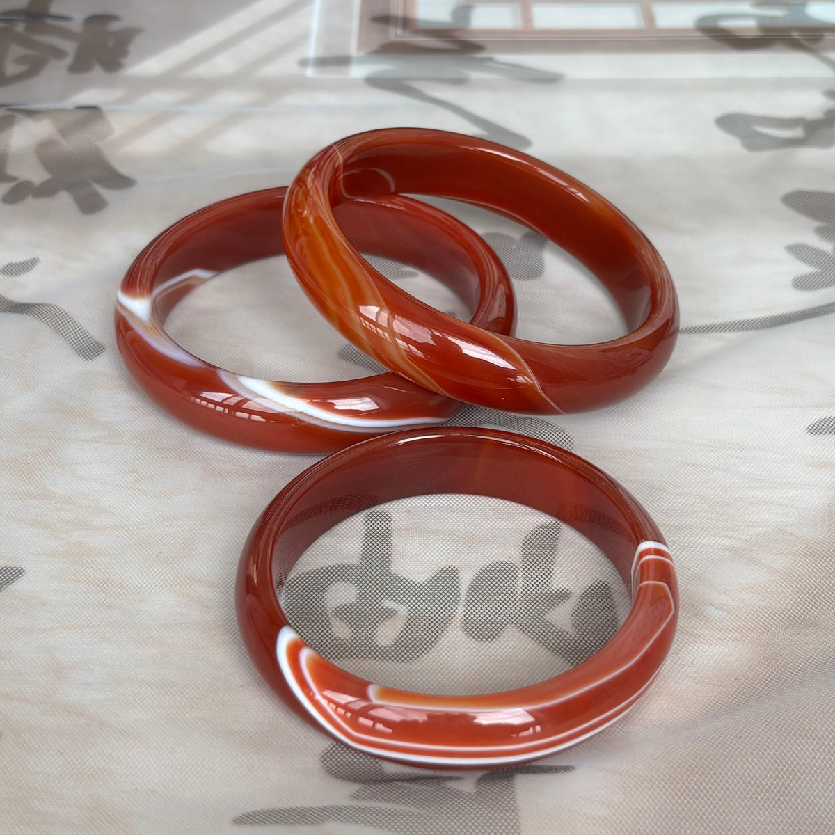 Natural Red Agate Bangle with White Stripes, Genuine Banded Agate Bracelet, Only $10
