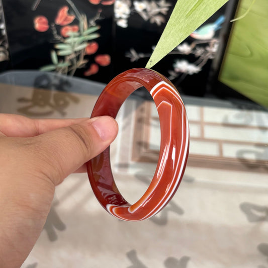 Natural Red Agate Bangle with White Stripes, Genuine Banded Agate Bracelet, Only $10