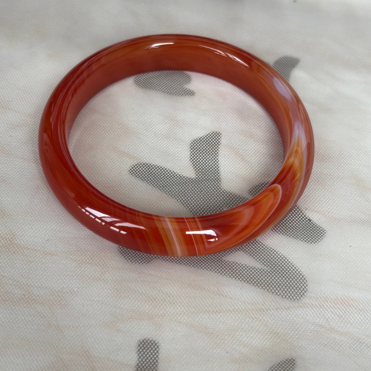 Natural Red Agate Bangle with White Stripes, Genuine Banded Agate Bracelet, Only $10