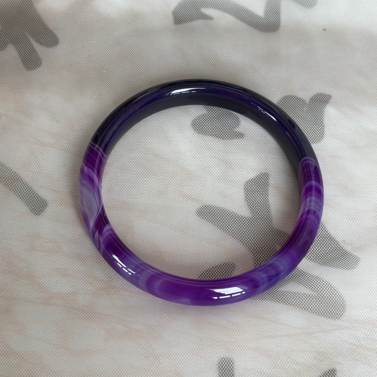 Natural Agate Bangle with Cream & Violet Stripes, Unique Banded Gemstone Bracelet, Only $10
