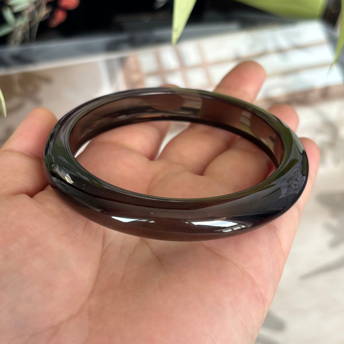 Natural Ice Obsidian Bangle, Translucent Brown Obsidian Crystal Bracelet, Genuine Gemstone Bangle, Only $25