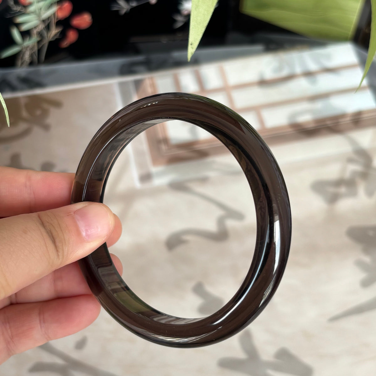 Natural Ice Obsidian Bangle, Translucent Brown Obsidian Crystal Bracelet, Genuine Gemstone Bangle, Only $25