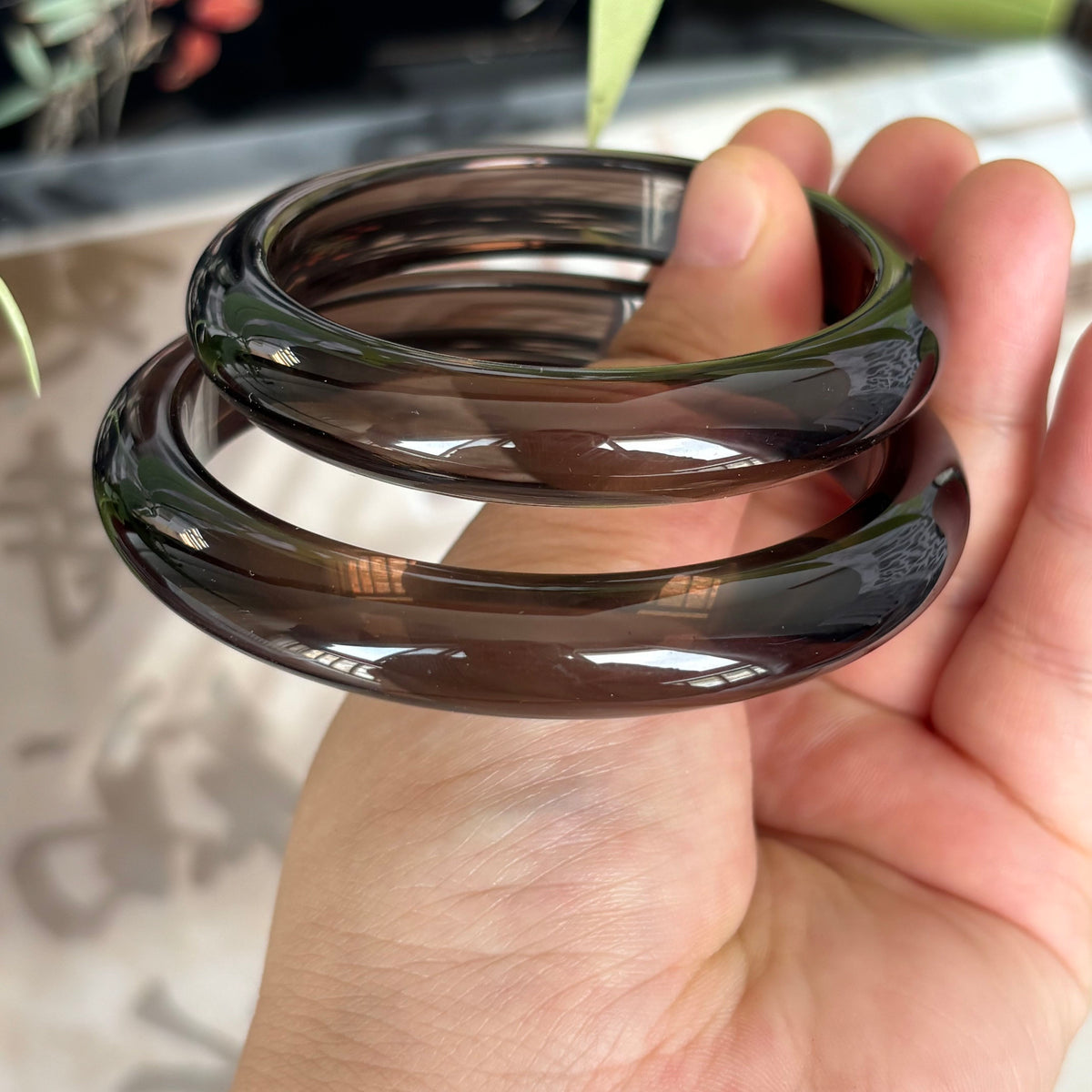 Natural Ice Obsidian Bangle, Translucent Brown Obsidian Crystal Bracelet, Genuine Gemstone Bangle, Only $25