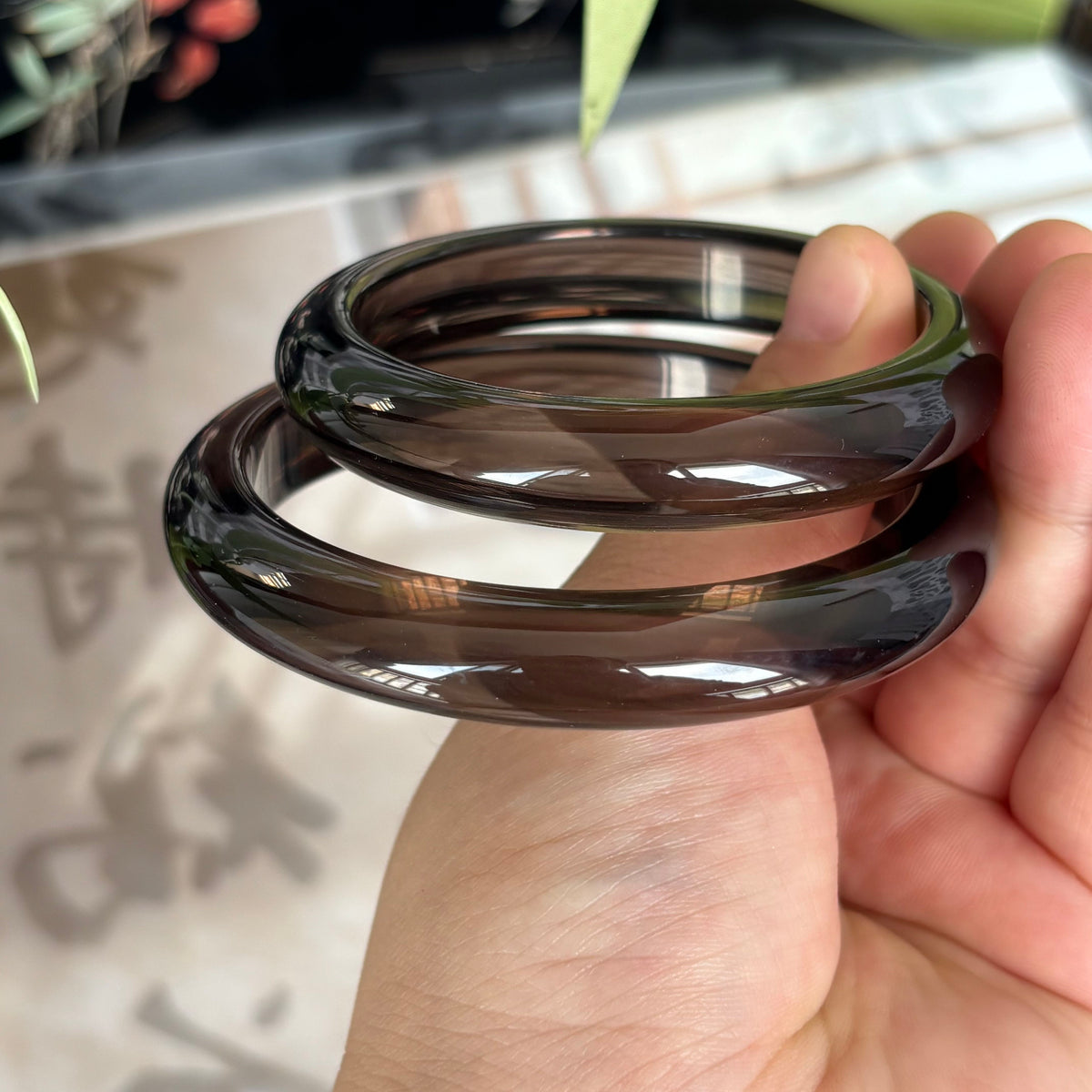 Natural Ice Obsidian Bangle, Translucent Brown Obsidian Crystal Bracelet, Genuine Gemstone Bangle, Only $25