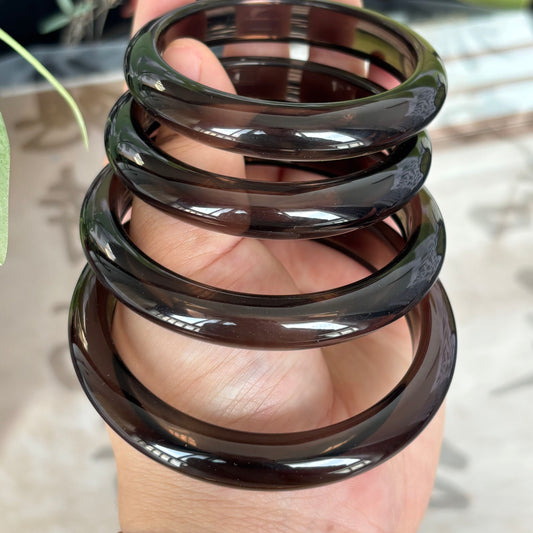 Natural Ice Obsidian Bangle, Translucent Brown Obsidian Crystal Bracelet, Genuine Gemstone Bangle, Only $25