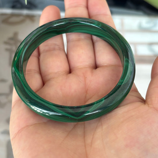 Natural Malachite Bangle – Mysterious Green Stripes, Elegant & Unique