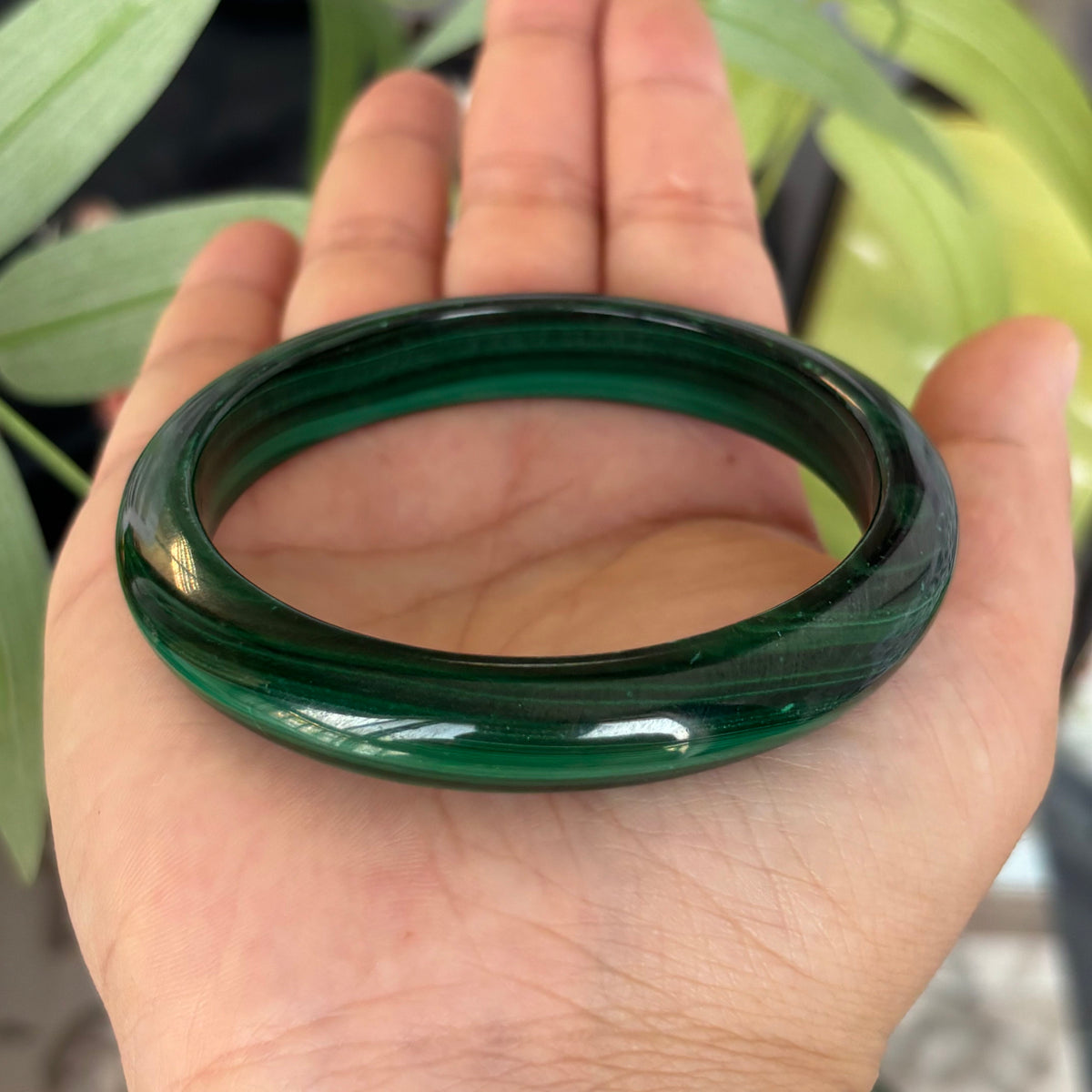 Natural Malachite Bangle – Mysterious Green Stripes, Elegant & Unique