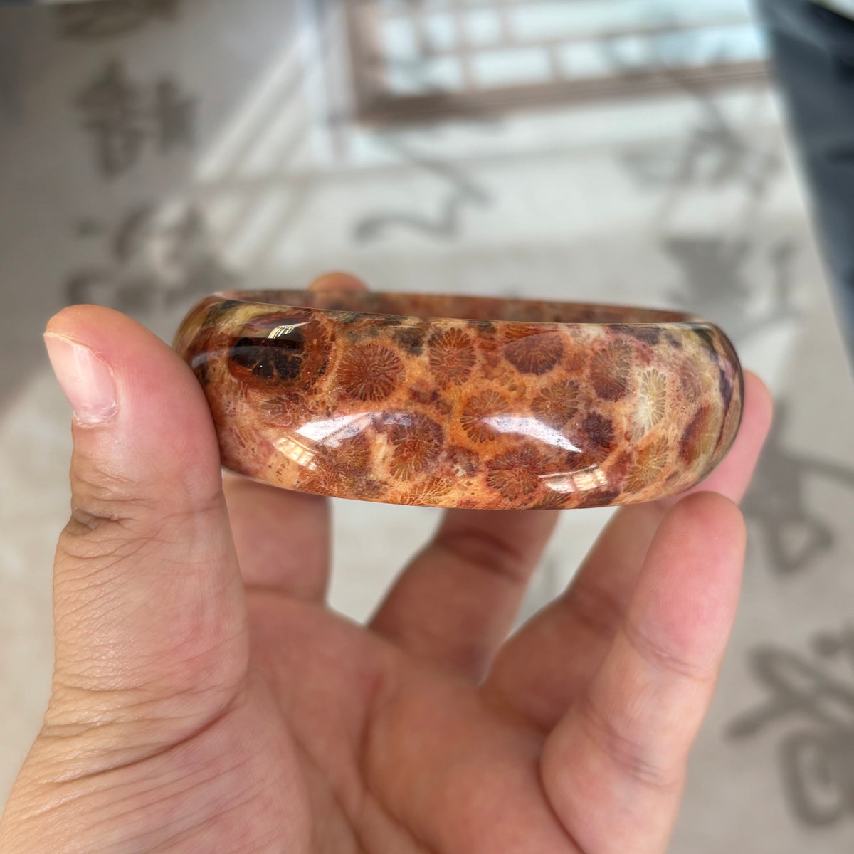 Natural Orange Fossil Coral Bangle – Ancient Ocean Blooms on Your Wrist, Just $35