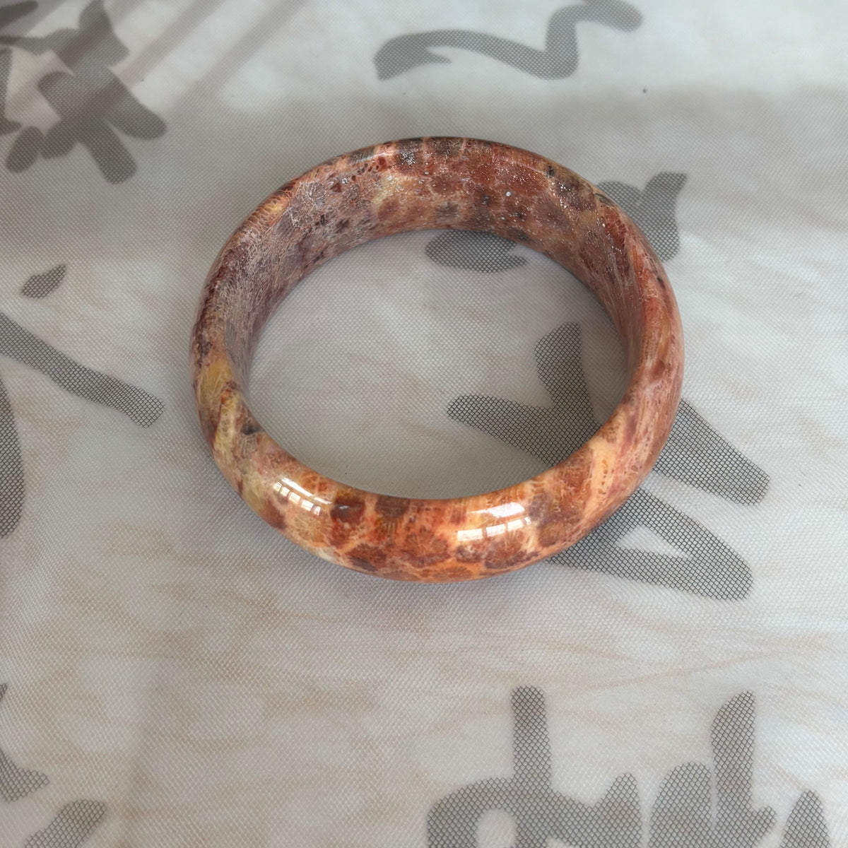 Natural Orange Fossil Coral Bangle – Ancient Ocean Blooms on Your Wrist, Just $35