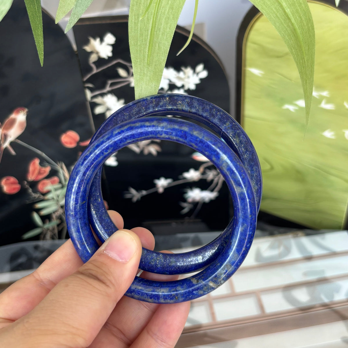 Natural Lapis Lazuli Bangle – Deep Royal Blue with Golden Specks, Only$40