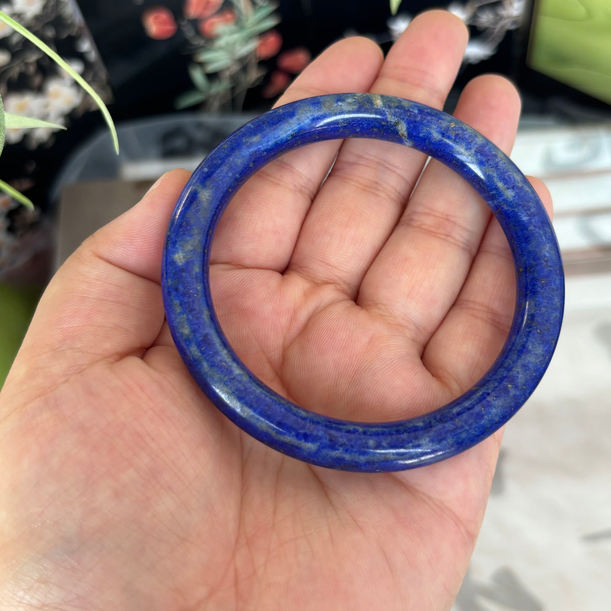 Natural Lapis Lazuli Bangle – Deep Royal Blue with Golden Specks, Only$40
