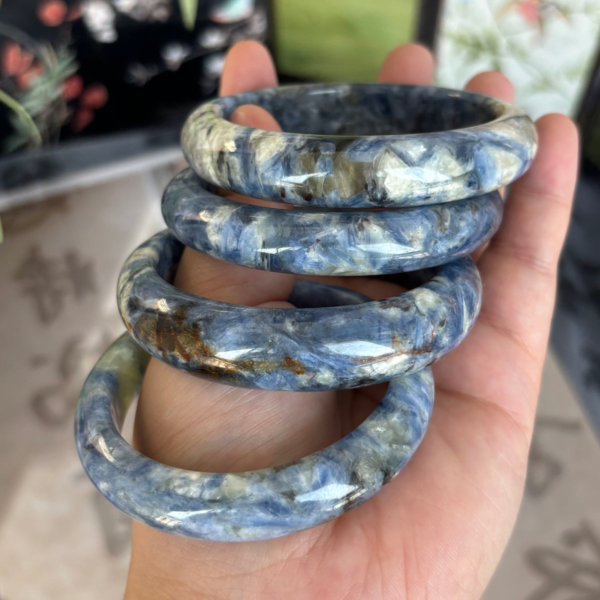 Natural Blue Kyanite Bangle – Blue & White in Perfect Harmony