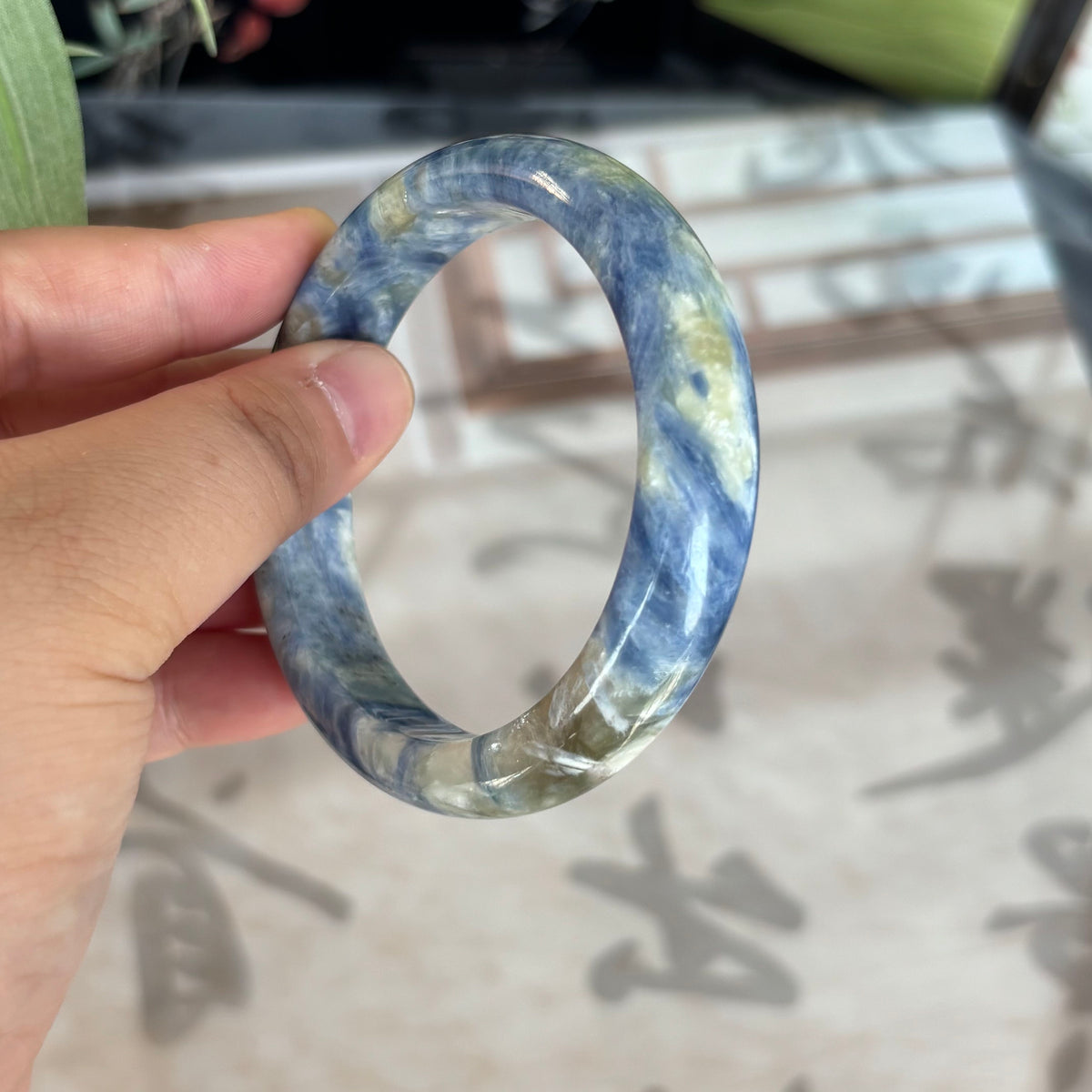 Natural Blue Kyanite Bangle – Blue & White in Perfect Harmony