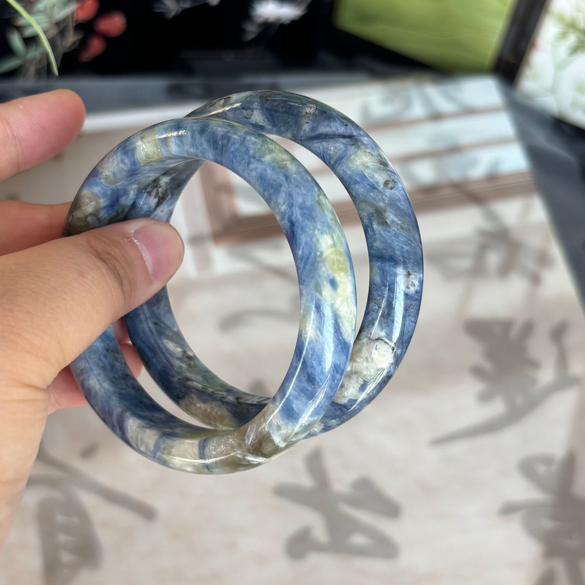 Natural Blue Kyanite Bangle – Blue & White in Perfect Harmony