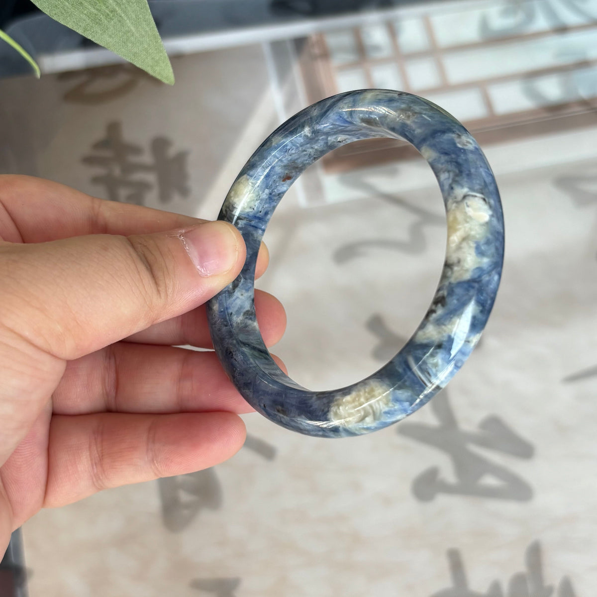 Natural Blue Kyanite Bangle – Blue & White in Perfect Harmony