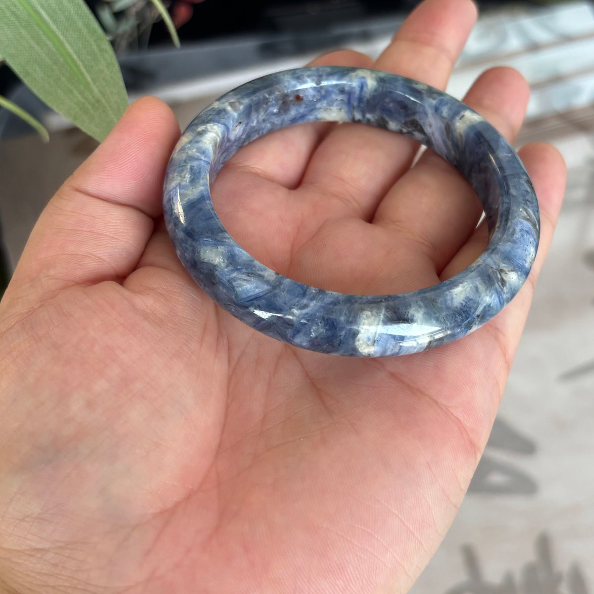 Natural Blue Kyanite Bangle – Blue & White in Perfect Harmony
