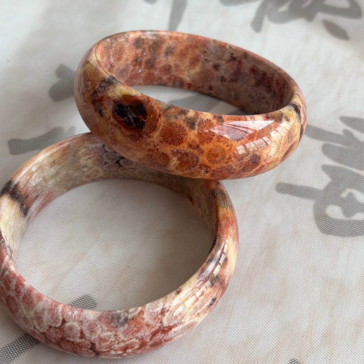Natural Orange Fossil Coral Bangle – Ancient Ocean Blooms on Your Wrist, Just $35