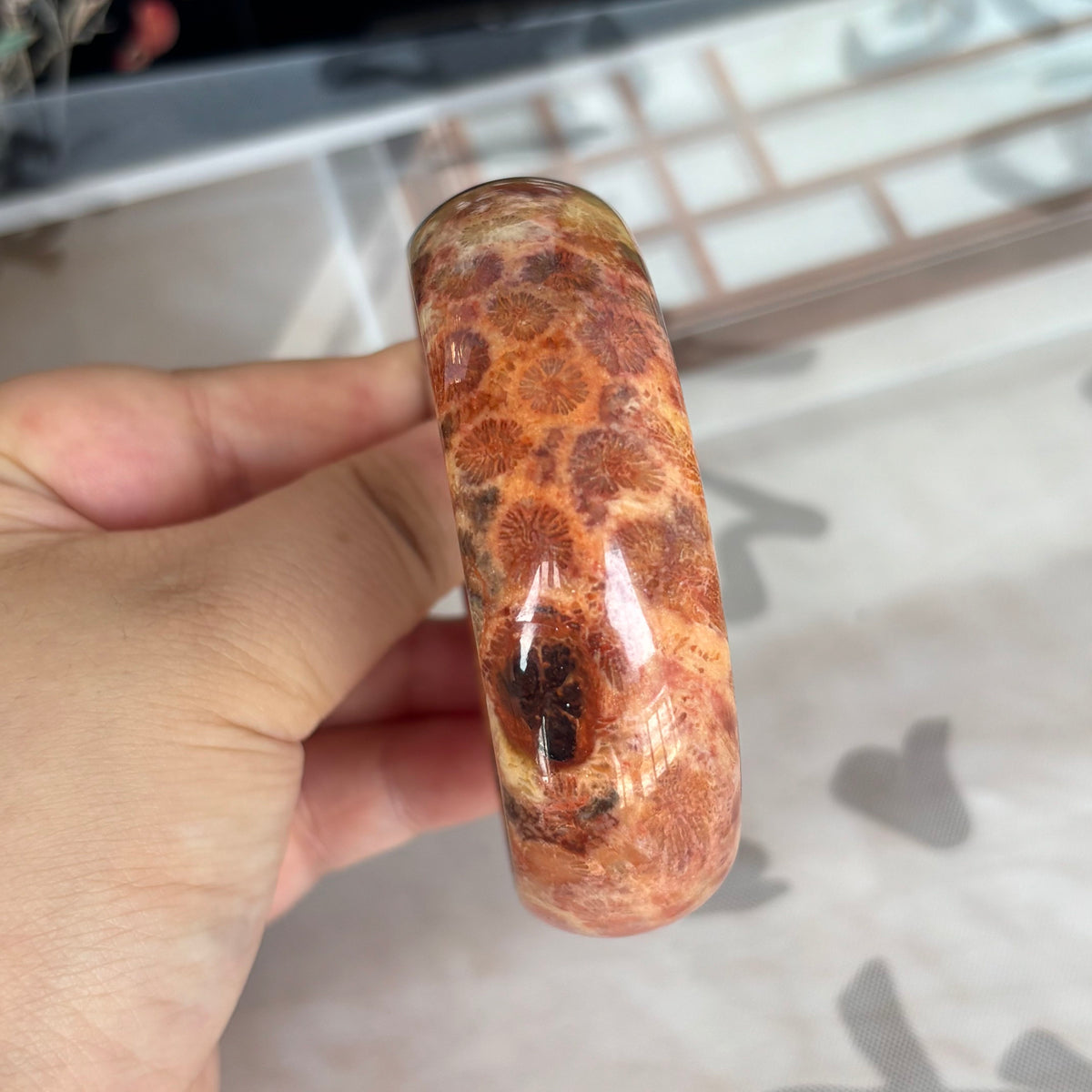 Natural Orange Fossil Coral Bangle – Ancient Ocean Blooms on Your Wrist, Just $35