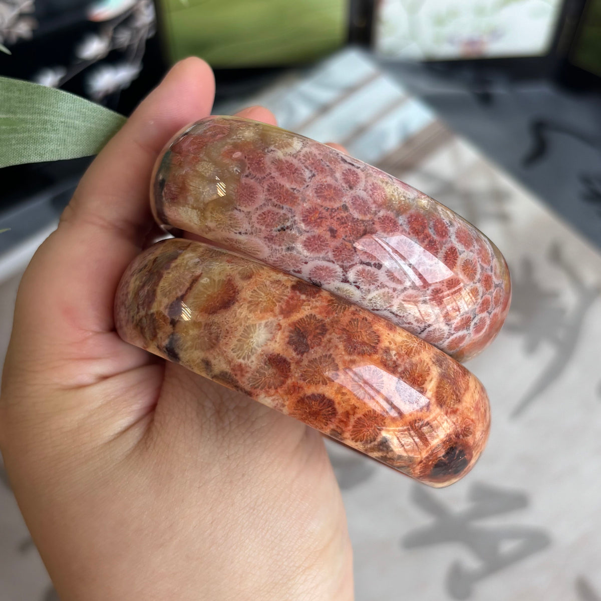 Natural Orange Fossil Coral Bangle – Ancient Ocean Blooms on Your Wrist, Just $35