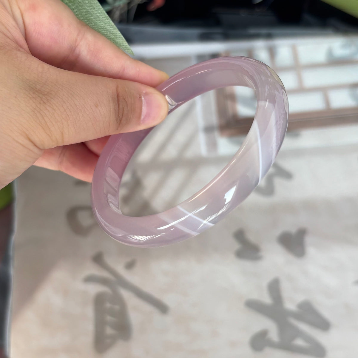 Natural Agate Bangle with Cream & Violet Stripes, Unique Banded Gemstone Bracelet, Only $10