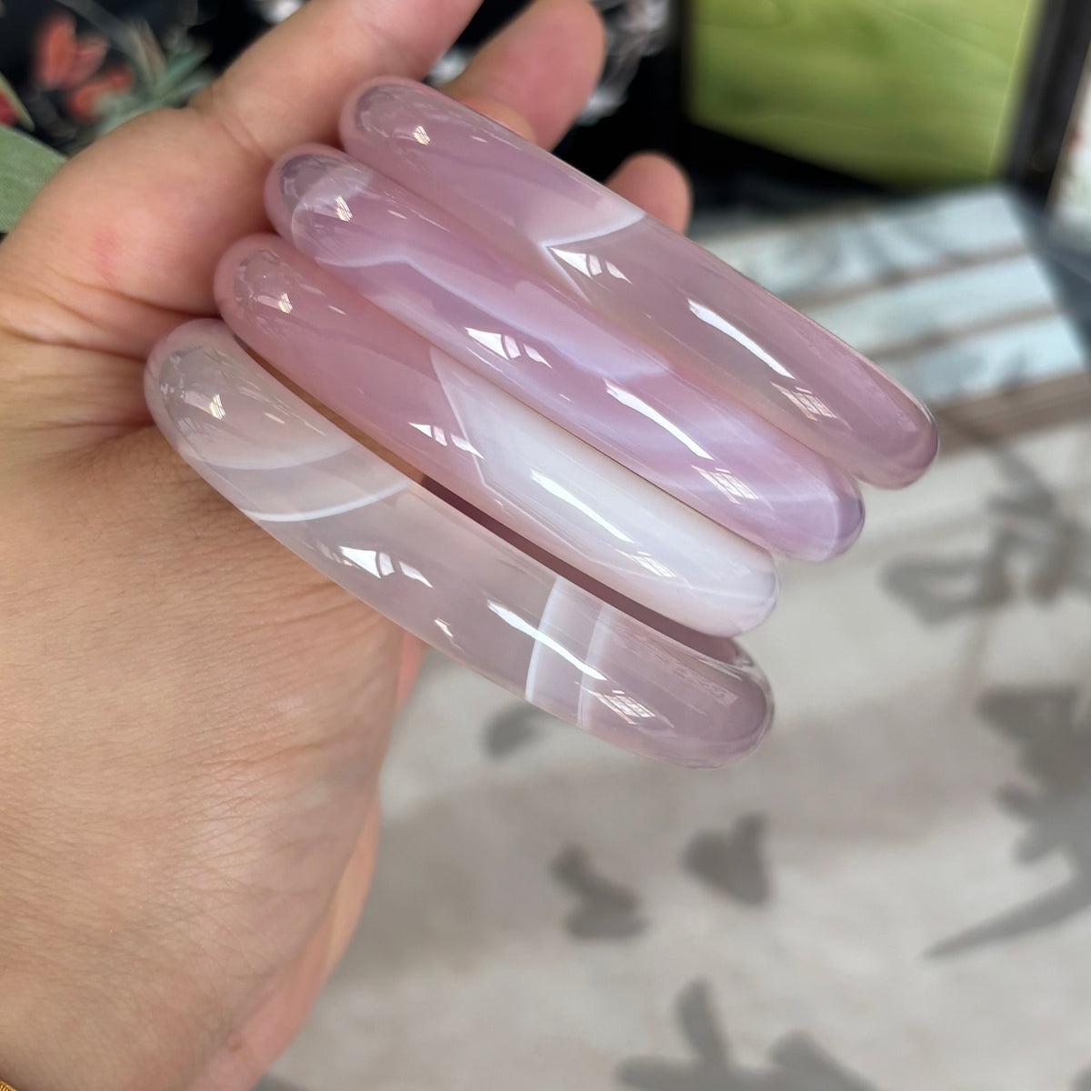 Natural Agate Bangle with Cream & Violet Stripes, Unique Banded Gemstone Bracelet, Only $10