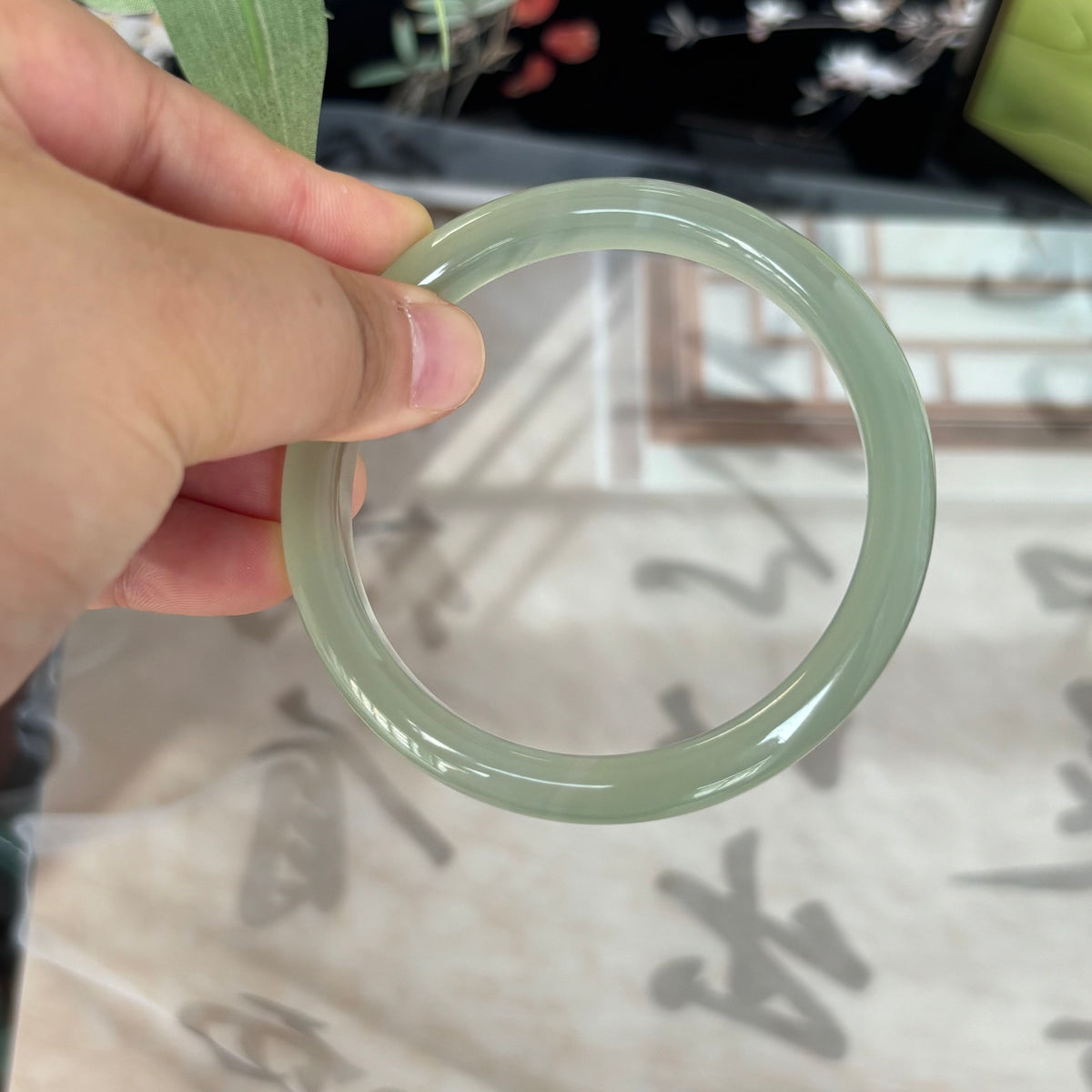 Natural Ice Blue-Green Agate Bangle – Cool, Translucent & Unique