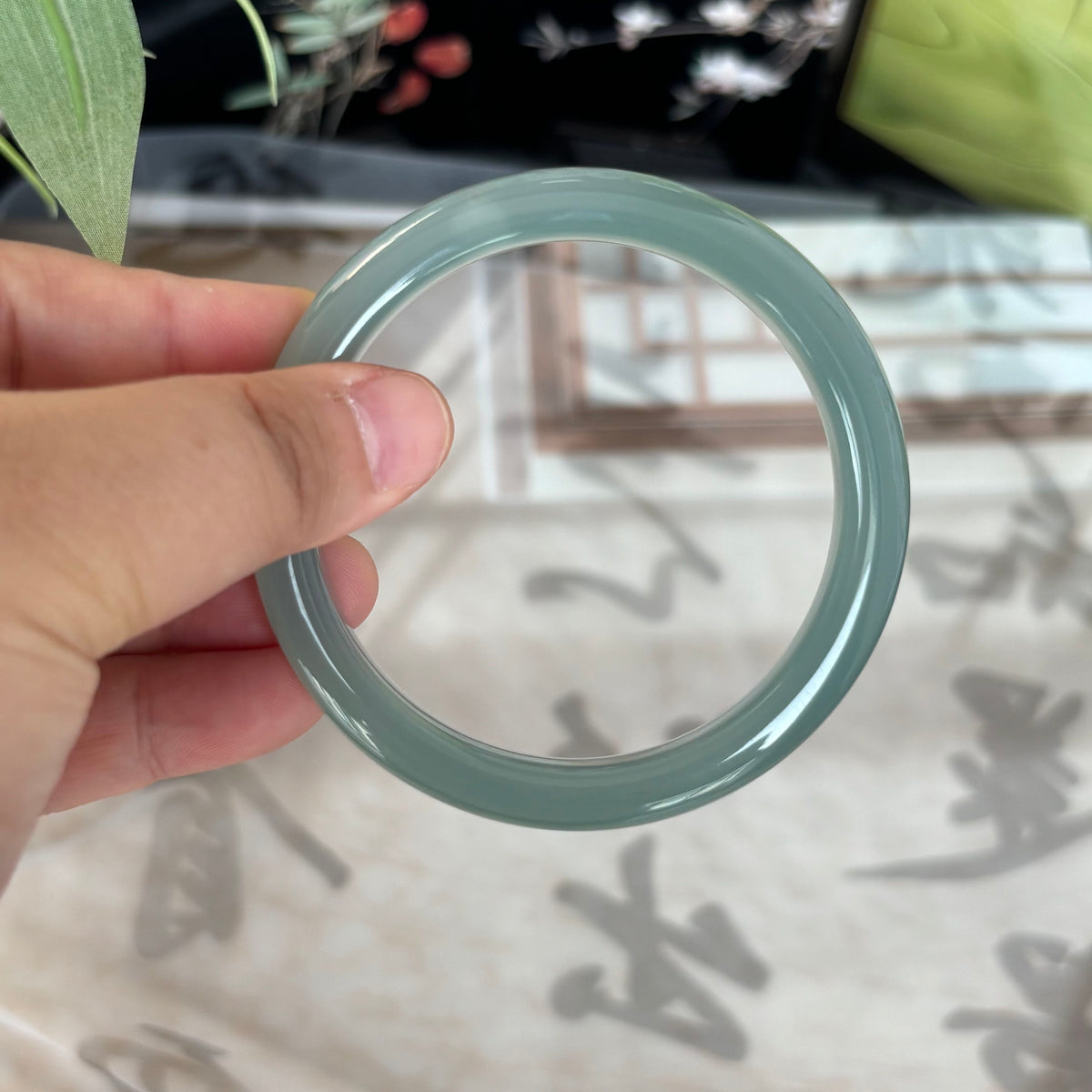 Natural Ice Blue-Green Agate Bangle – Cool, Translucent & Unique