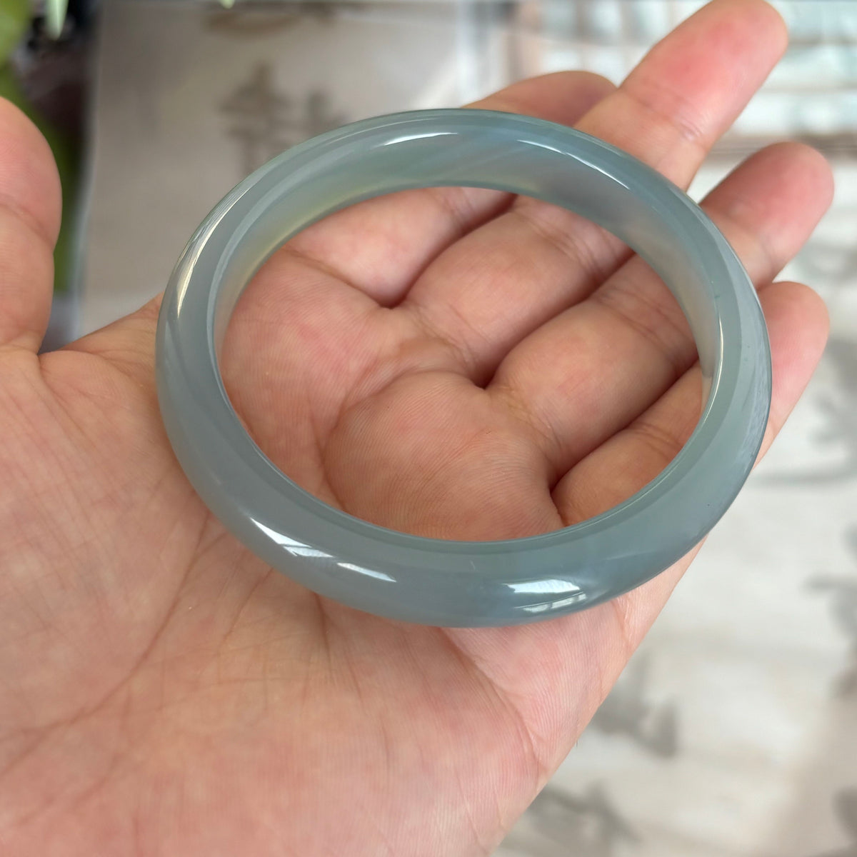 Natural Ice Blue-Green Agate Bangle – Cool, Translucent & Unique
