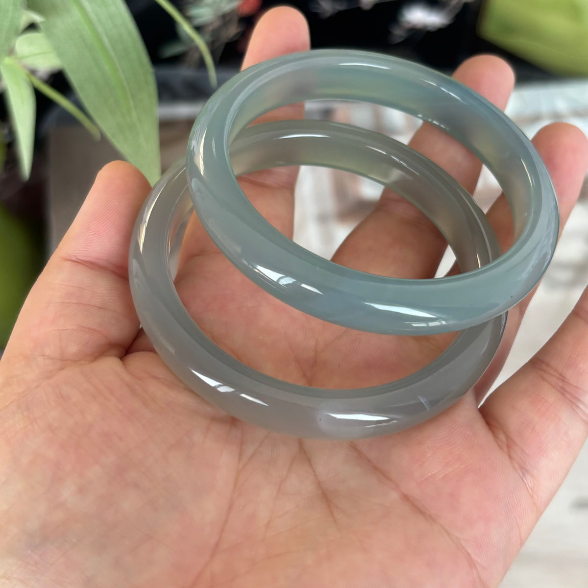 Natural Ice Blue-Green Agate Bangle – Cool, Translucent & Unique